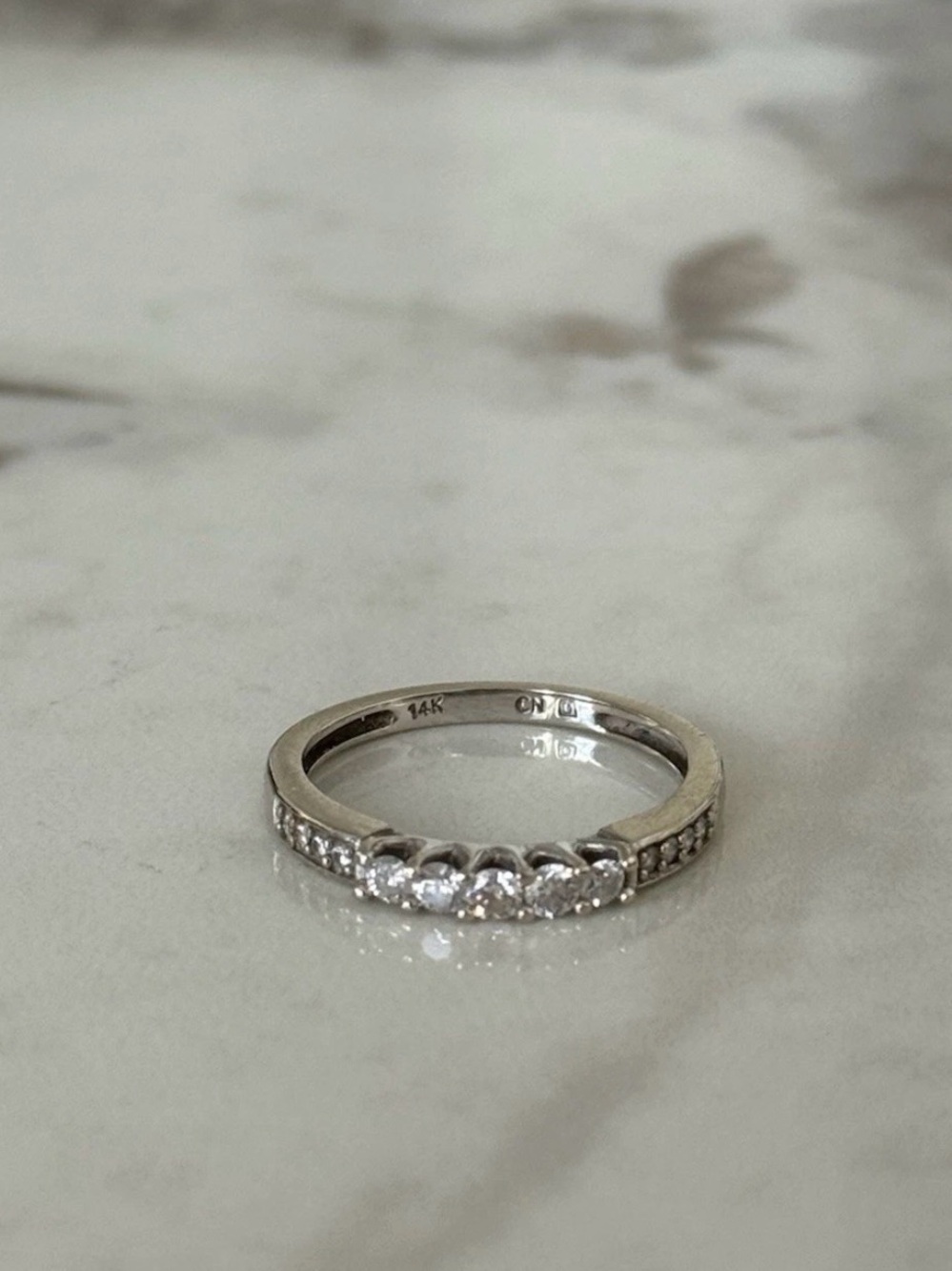RARE Custom 14K White Gold 13 Diamond Estate Ring Size 7 Pavé Wedding Band - Picture 8 of 9